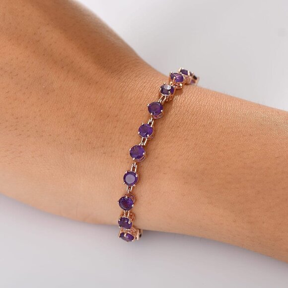 Bracelet Amethyst 9.50 ctw Tennis Bracelet in 18K Rose Gold Plated 7.25 inches - Picture 2 of 4